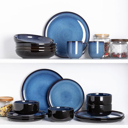 LERATIO Ceramic Dinnerware Sets for 4,12 Pieces Poreclain Plates and Bowls Sets,Scratch Resistant Dishes,Dishwasher & Microwave Safe,Oven Safe Dishes Set,Service for 4 - Blue