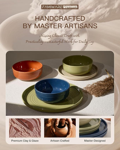 Dinnerware Set for 8, Ceramic Plates and Bowls, Chip & Scratch Resistant