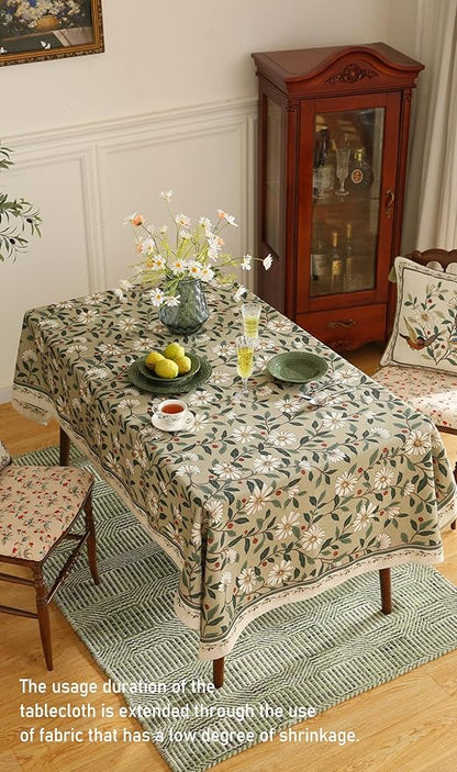ISAENNE Designer Green Linen Tablecloth Rectangular,Floral French Country Indoor Table Cloth,Stain Resistant Home Decor Tablecloths for Dining Kitchen Thanksgiving Party,55"*87"-Brune