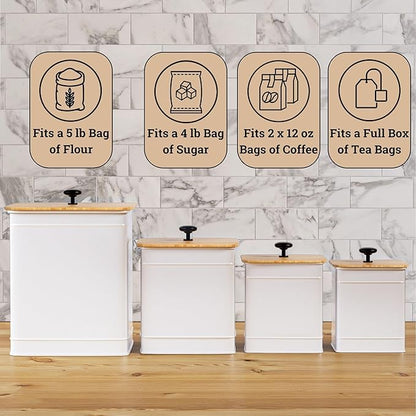 Kitchen Canisters for Countertop Set of 4 with Customizable Chalkboard Labels & Marker Pen - Big Iron Kitchen Canisters with Airtight Lids - Canisters Sets for the Kitchen - White Kitchen Canister Set