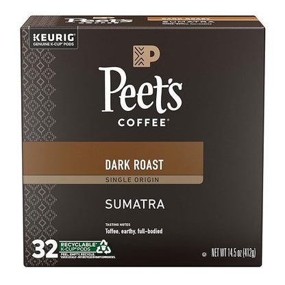 Peet's Coffee, Dark Roast Single Serve Coffee Pods - Single Origin Sumatra 32 Count (1 Box of 32 Pods)