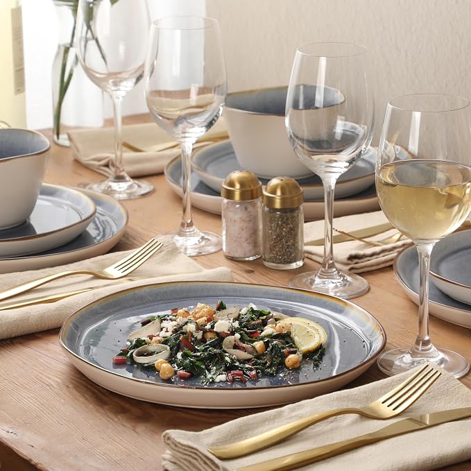 Gibson Elite Algeria River Plates and Bowls Sets, 12-Piece Stoneware Dinnerware