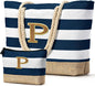 Becokan Beach Bag Initial Beach Tote with Makeup Bag for Travel Work Storage Personalized Birthday Gifts for Women Her