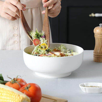 MALACASA Large Serving Bowls - 60 OZ (8") Salad Bowls Set of 2, White Mixing Bowls for Kitchen, Soup, Pasta and Dinner, Large Salad Bowls Set, Dishwasher & Oven Safe, Series REGULAR