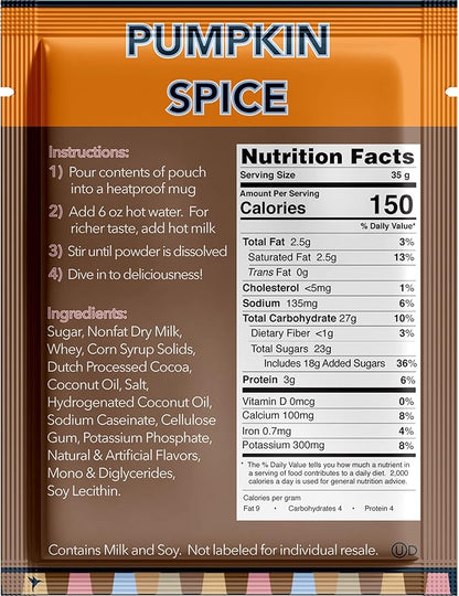 Double Donut Coffee Pumpkin Spice Hot Chocolate Mix Packets, Flavored Pumpkin Spice Hot Cocoa Mix, 18 Count