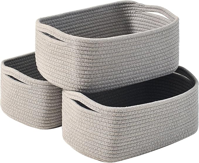 Small Grey Baskets for Organizing, Gray Storage Basket for Shelves, Woven Baskets for Storage, Small Organizer Basket for Décor Gifts, 13"×8.5"×5.1" (3 Packs) Grey
