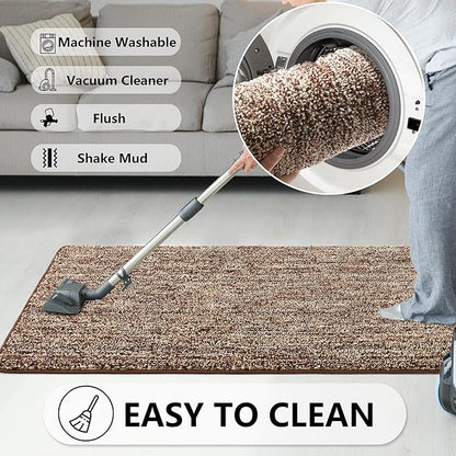 REFETONE Coffee/Brown Doormat, 24'x36', Indoor Non Slip Absorbent Rug for Entryway, Resist Dirt, Machine Washable, Low-Profile, Ideal for High-Traffic Areas, Housewarming Gift