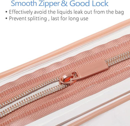 PACKISM TSA Approved Toiletry Bag - Clear Makeup Bags in 2 Size, Durable with Supporting Frame, Perfect for Travel Essentials, Carry-on Airport Airline Compliant Bag, Rose Pink