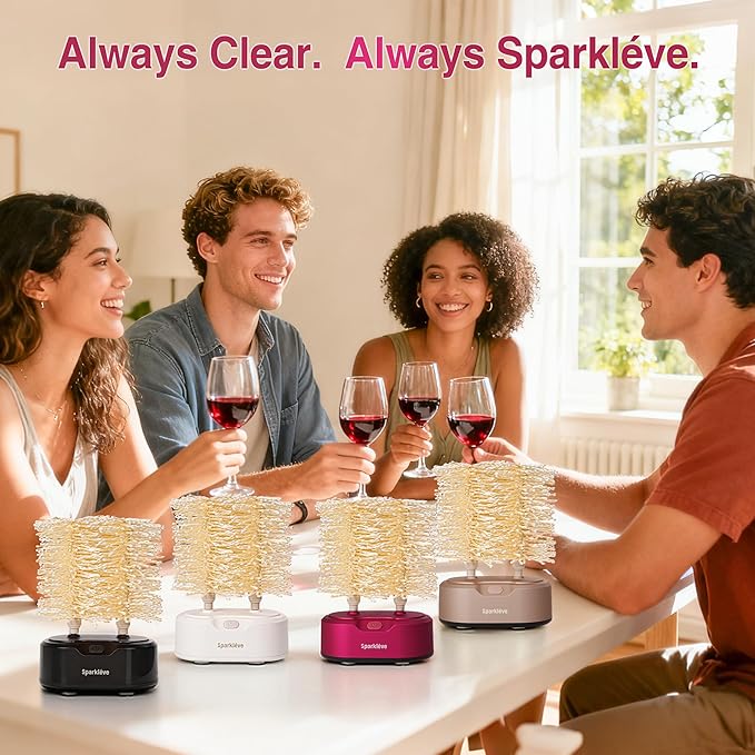 Home Glassware Polisher, World's First Affordable Spinning Glass Polisher, 600 RPM Dries and Polishes, All Glasses, Wine, Bar, Drinking, For Sparkling Glassware. Burgundy, Premium Painted