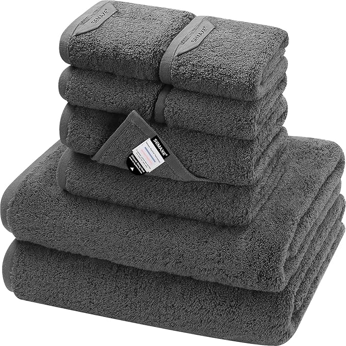 SEMAXE Bathroom Towel Set, 8-Piece Gray Cotton Towels with Loops – 2 Bath, 2 Hand, 4 Washcloths, Soft, Absorbent & Durable