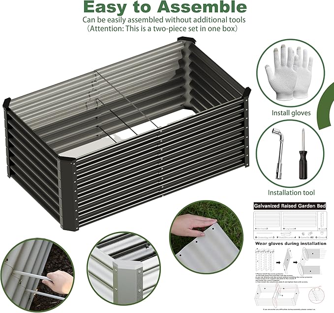 4x2x2ft Raised Garden Bed Kit, Galvanized Planter Garden Boxes Outdoor