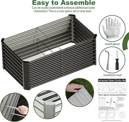 4x2x2ft Raised Garden Bed Kit, Galvanized Planter Garden Boxes Outdoor