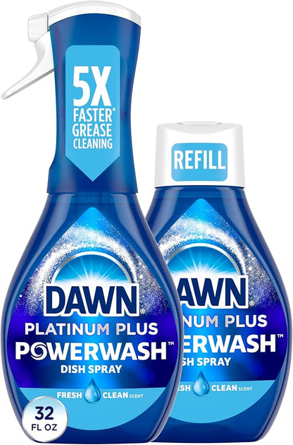 Dawn Powerwash Spray, Dish Soap, Dishwashing Liquid, Cleaning Supplies, Fresh, 1 Starter Kit + 1 Refill, 32 Fl Oz
