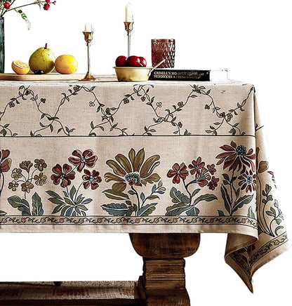 patdrea Designer Linen French Tablecloth for Rectangle Table,Fall Country Breathable Floral Tablecloths,Table Cover for Kitchen Dining,Tea Party,Christmas,Thanksgiving,55"x87"-Oliveirad