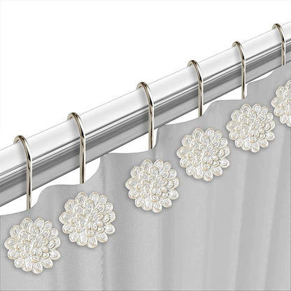 Zahari Home 13pc Rose Vine Bathroom Sheer Shower Curtain Sets Sheer Shower Curtain & 12 Shower Bathroom Hooks Modern Classic Luxury Contemporary Decor Beige Shower Curtain Set