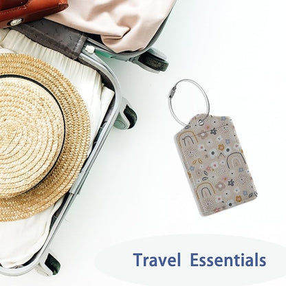 2Pcs Luggage Tag for Suitcase Boho Flowers Rainbow Cute Suitcase Tag with Privacy Flap & Name ID Label & Metal Loop,Travel Bag Luggage Tags for Women