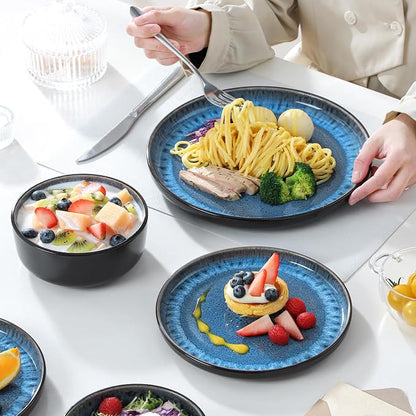 vancasso PLAYA Plates and Bowls Sets, 12 Pieces Blue Dinnerware Sets