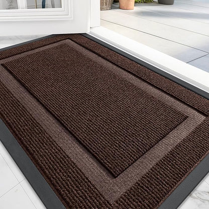 OLANLY Front Door Mat Indoor Outdoor Entrance, Waterproof All-Season, All-Weather Doormat, Sturdy Natural Rubber, Fade Resistant, Low Profile, Easy Clean Patio Porch Entryway Mat, 59x35, Dark Brown