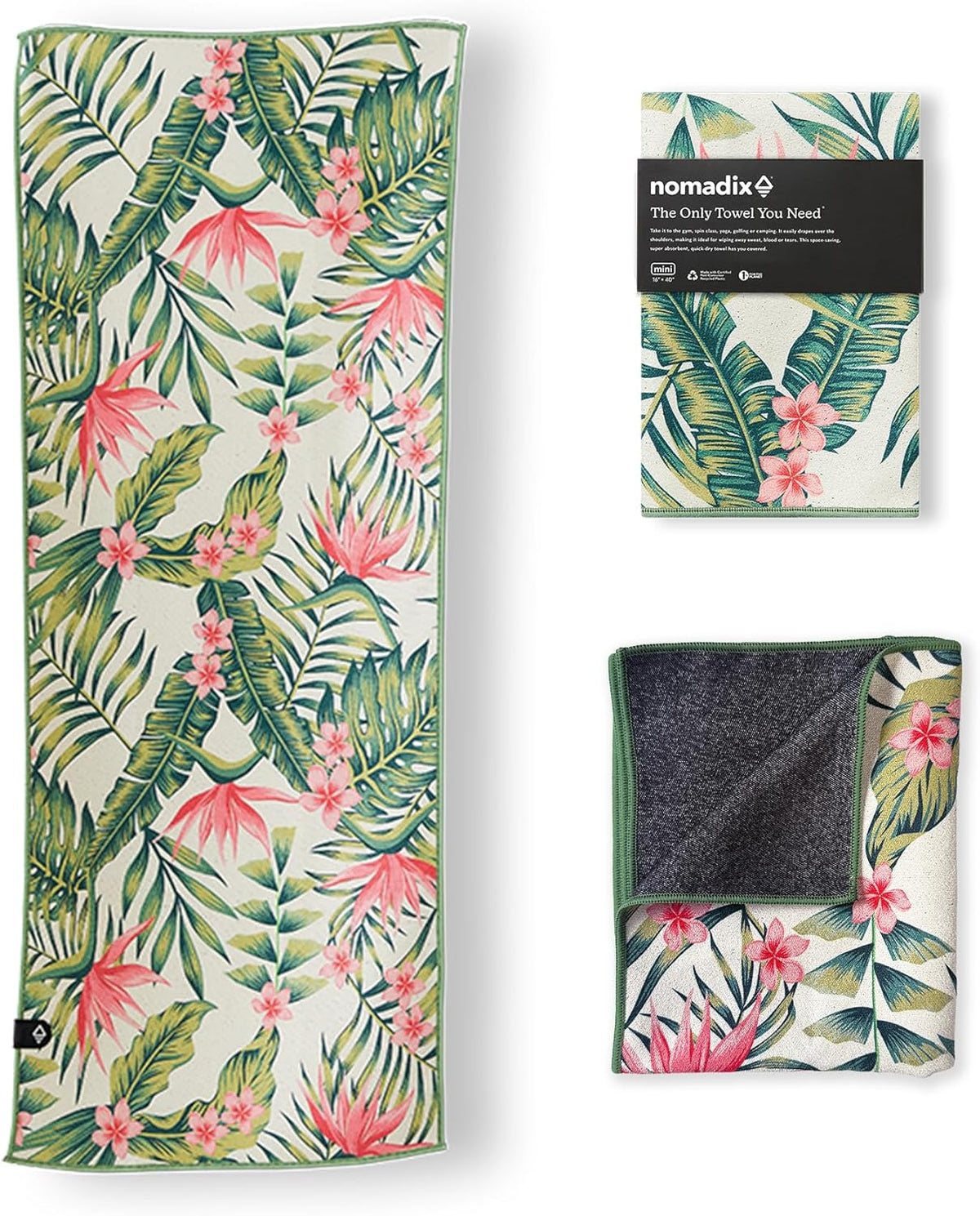 Nomadix Mini Towel - Perfect for Beach, Pool, Travel, Camping, Yoga - Made with Recycled Materials - Super Absorbent - Sand Resistant - Palms Pink - 16x40