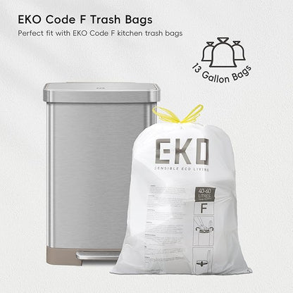 EKO Hudson Matte Stainless 50 Liter/13.2 Gallon Step Trash Can with Rear Trash Bag Storage Compartment