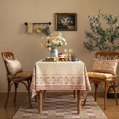 ISAENNE Designer Linen Floral Extra Long Rectangle Tablecloth,Pale Yellow Farmhouse Indoor Table Cloth,Durable Decor Tablecloths for Dining Kitchen Thanksgiving,67"*118"-Chamonix A