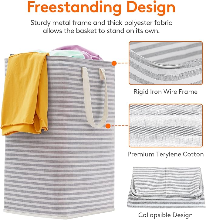 Lifewit Laundry Hamper Large Collapsible Laundry Basket, Freestanding Waterproof Clothes Hamper Storage with Easy Carry Handles for Clothes in Bedroom Bathroom College Dorm for Adults, Gray, 80L