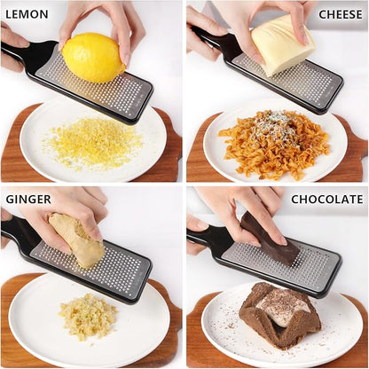 LHS Citrus Lemon Zester Cheese Grater with Container - Stainless Steel Kitchen Tool for Parmesan Cheese, Ginger, Garlic, Nutmeg, Chocolate, Fruits, Dishwasher Safe