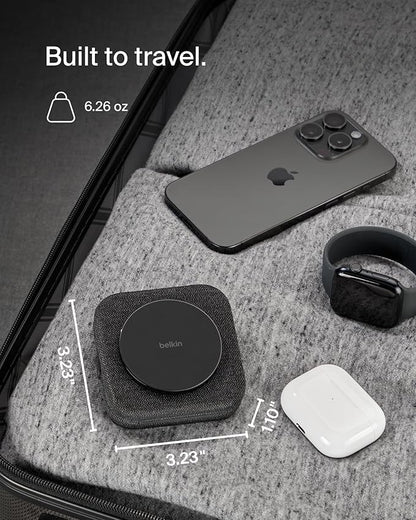 Belkin 2-in-1 Magnetic Charging Travel Pad 15W - MagSafe-Compatible Foldable Qi2-Certified Wireless Charging Station, iPhone Charger for iPhone 16 Series, Apple Watch 9, AirPods, and More - Black
