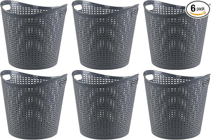 Kiddream 6 Pack Plastic Laundry Clothes Hamper Baskets, Large Storage Baskets for Organizing, 30 Liters Capacity, Dark Grey