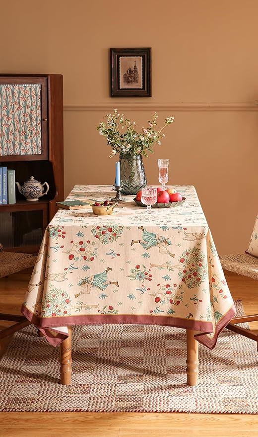 patdrea Designer Vintage Beige Rectangle Tablecloth,Italian Breathable Linen Trees Pattern Table Cloth,Decor Table Cover Cloth for Kitchen Dining,Christmas,Thanksgiving,55"x87"-Tatiana a