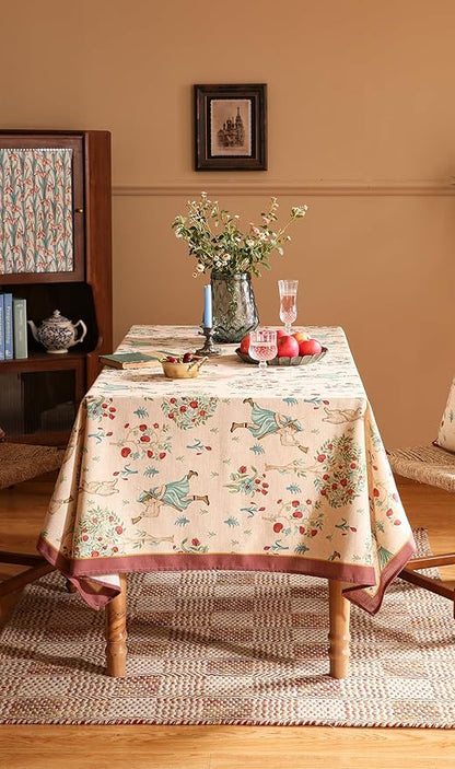 patdrea Designer Vintage Beige Rectangle Tablecloth,Italian Breathable Linen Trees Pattern Table Cloth,Decor Table Cover Cloth for Kitchen Dining,Christmas,Thanksgiving,55"x87"-Tatiana a