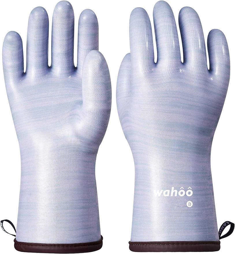 LANON Protection Wahoo Liquid Silicone Smoker Oven Gloves, Food-Contact Grade, Heat Resistant Gloves for Cooking, Grilling, Baking, Purple, M/8