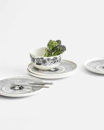 MARIMEKKO Oiva Siirtolapuutarha Dinner Plate — Refine Your Kitchen Décor with Our Iconic Black & White Stoneware — Stylish White Porcelain Dinner Plates to Elevate Your Dining Experience (10”)