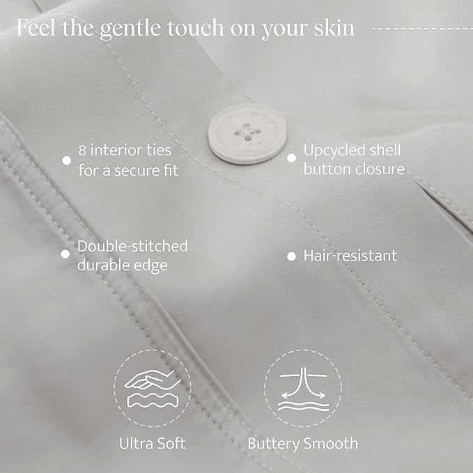 Double Stitch Cotton Tencel Duvet Cover - Queen Size Comforter Cover, Luxury & Soft Eucalyptus Lyocell Bedding Set for Hot Sleepers, Cooling & Breathable, Button Closure, Winter Sky, 90"x90"