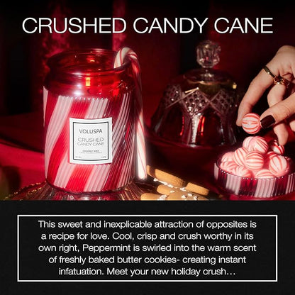 Voluspa Crushed Candy Cane, Large Candle Jar, 18 oz, 100 Hour Burn Time, Coconut Wax for Clean Burning, Handcrafted in The USA