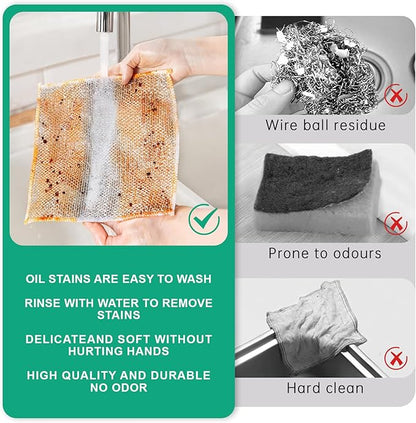 10Pcs Multipurpose Wire Dishwashing Rag, Reusable Non-Scratch Wire Dishcloth, Metal Dish Cloth Wet and Dry for Kitchen Cleaning, Sinks, Dishes, Stove Top, Dimensions(7.87X7.87)
