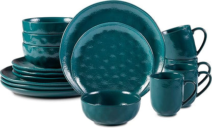 16-Piece Dinnerware Set Service for 4, Plates and Bowls Set, Microwave and Dishwasher Safe,Scratch Resistant, Turquoise
