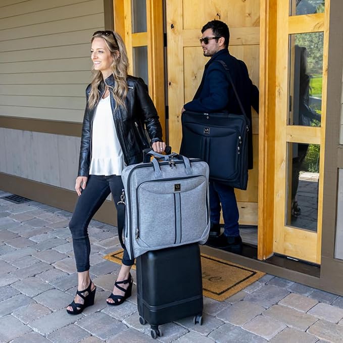Premium Suit Garment Bag Carry On - Hangs 4 Suits - Travel & Business with Shoulder Strap and Laptop Compartment