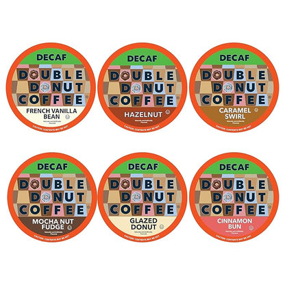 Double Donut Coffee Decaf Flavored Coffee Single Serve Cups For Keurig K Cup Brewer Variety Pack Sampler (96 count)
