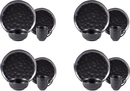 Organic Stoneware Sky Star 16pc Dinner Set Reactive Glaze, Black