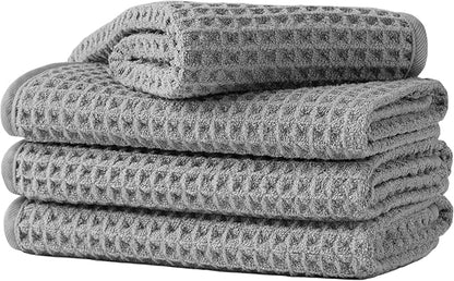 Microfiber Waffle Face Towels, 4 Pieces, Soft, Absorbent, Fast Drying, Lint Free (Gray)