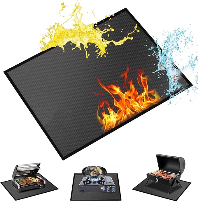 36 x 30 inches Under Grill Mat/Grill Mat for Deck, 4 Layers Under Grill Floor Mats to Protect Deck, BBQ Mat for Under BBQ Fireproof Mat Deck Patio Protect Mat Waterproof Oil-Proof Reusable