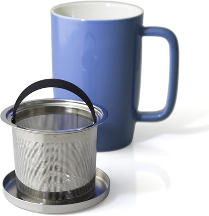 FORLIFE Dew Glossy Finish Brew-In-Mug with Basket Infuser & "Mirror" Stainless Lid 18 oz., Blue