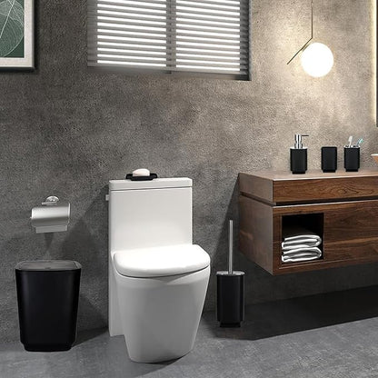 Bathroom Accessory Set 6 Piece Bathroom Accessories Set with Toothbrush Holder&Cup,Soap Dispenser& Dish,Toilet Brush Holder,Trash Can Plastic Gift Set for Bathroom Decorative Countertop (Black