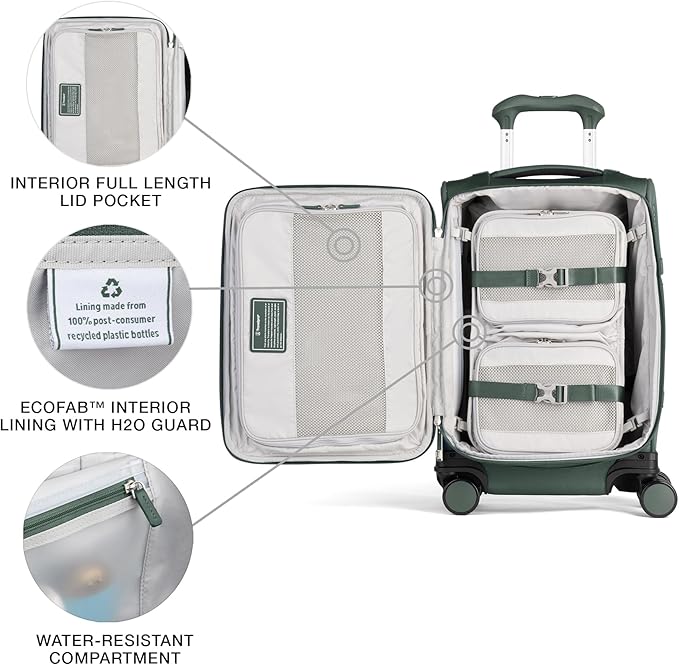 Travelpro VersaPack+ Lightweight Softside Expandable Carry on Luggage, 8 Spinner Suitcase, TSA Lock, Men and Women, Carry On 21-Inch, Desert Sage Green