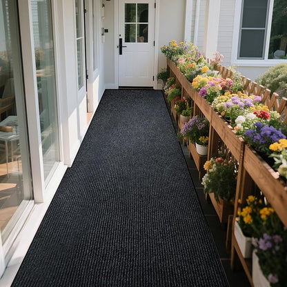 Extra Large Indoor/Outdoor Entrance Mat - 4 x 15 Feet, Rubber Border Door Mat Heavy Duty, Waterproof, Low-Profile, Easy to Clean, Rubber Entry Mat,Commercial Floor Mat, Charcoal Grey