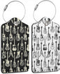 2 Pack Leather Luggage Tag for Suitcase Music Guitar Unique Travel Tags with Privacy Cover ID Label & Stainless Steel Loop for Men and Women Baggage