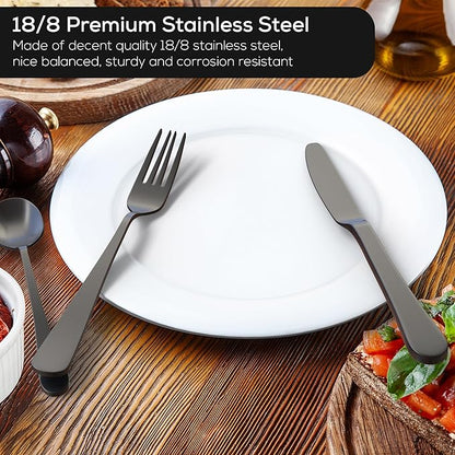 Upgraded 18/8 Stainless Steel 28-Piece Flatware Cutlery Set(Black)-Silverware set for 4-Luxurious Home Kitchen Dinnerware Sets-Great Kitchen Accessories-Perfect House Warming/Christmas Gift