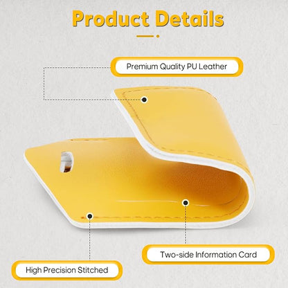Travelambo Luggage Tags for Suitcases Faux Leather Privacy Protection 2 Pack Bag Tags Travel Accessories Essential, Energetic Yellow