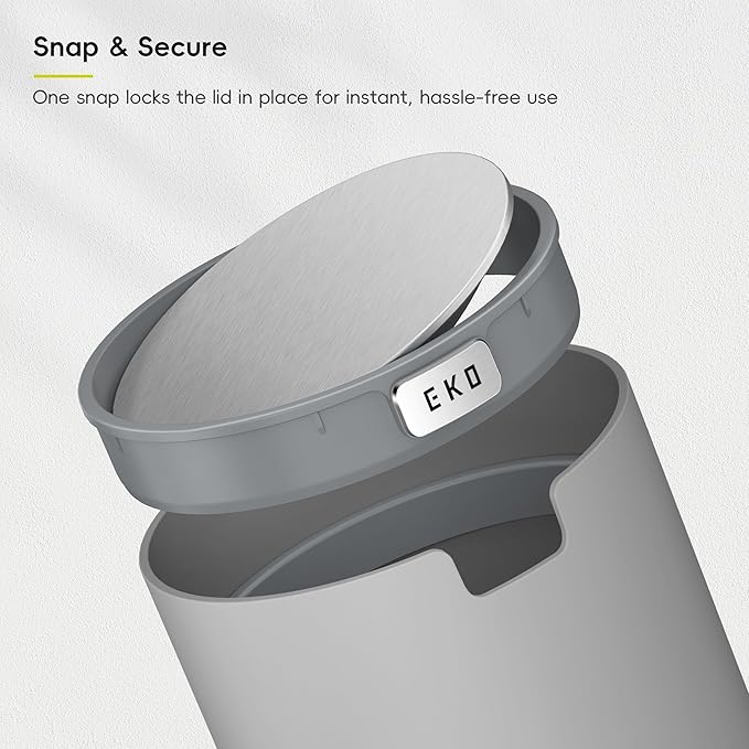 EKO Fandy 0.58 Gal/2.2L Mini Trash Can with Lid, Swing-Top Desktop Trash Can for Bathroom, Countertop, Vanity, Desk or Office, Small Garbage Bin (Grey)
